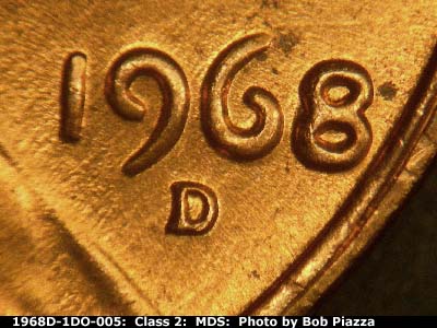 Die-stage B marker on 1968D•1DO•005 (1968 Doubled Die Obverse).