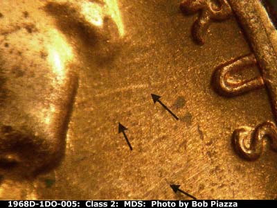 Die-stage B marker on 1968D•1DO•005 (1968 Doubled Die Obverse).