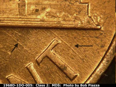 Die-stage B marker on 1968D•1DO•005 (1968 Doubled Die Obverse).