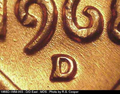 1968 Lincoln cent obverse, CopperCoins die 1968D•1MM•003.