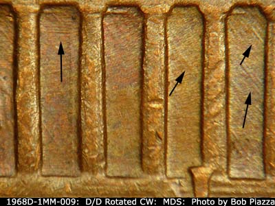 Die-stage B marker on 1968D•1MM•009 (1968 Repunched Mint Mark).