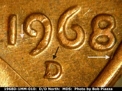 1968 Lincoln cent obverse, CopperCoins die 1968D•1MM•010.