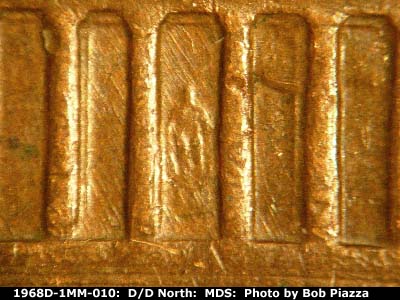 Die-stage B marker on 1968D•1MM•010 (1968 Repunched Mint Mark).