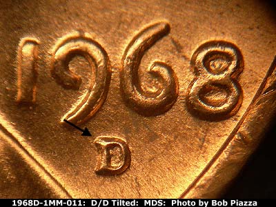 1968 Lincoln cent obverse, CopperCoins die 1968D•1MM•011.