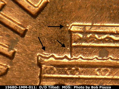 Die-stage B marker on 1968D•1MM•011 (1968 Repunched Mint Mark).