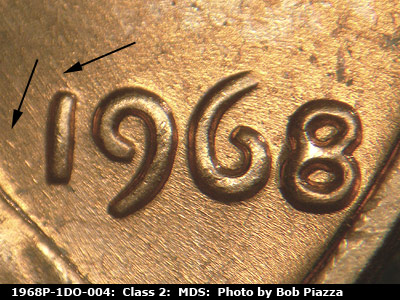 1968 Lincoln cent obverse, CopperCoins die 1968P•1DO•004.