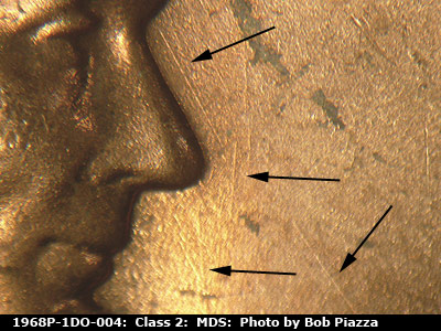 Die-stage B marker on 1968P•1DO•004 (1968 Doubled Die Obverse).