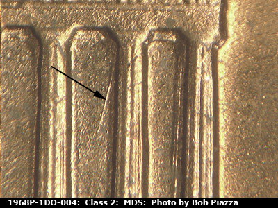 Die-stage B marker on 1968P•1DO•004 (1968 Doubled Die Obverse).