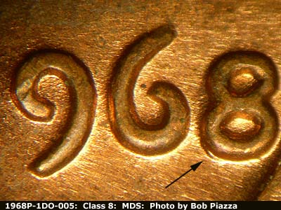1968 Lincoln cent obverse, CopperCoins die 1968P•1DO•005.