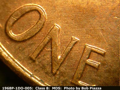 Die-stage B marker on 1968P•1DO•005 (1968 Doubled Die Obverse).