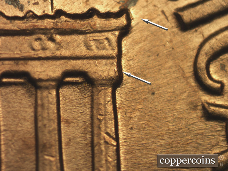 Die-stage B marker on 1968P•1DO•008 (1968 Doubled Die Obverse).