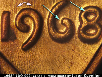 1968 Lincoln cent obverse, CopperCoins die 1968P•1DO•009.