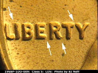 Die-stage C marker on 1968P•1DO•009 (1968 Doubled Die Obverse).
