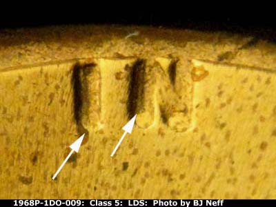 Die-stage C marker on 1968P•1DO•009 (1968 Doubled Die Obverse).