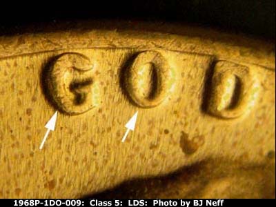 Die-stage C marker on 1968P•1DO•009 (1968 Doubled Die Obverse).