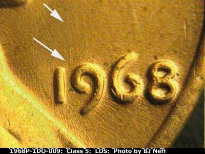 Die-stage C marker on 1968P•1DO•009 (1968 Doubled Die Obverse).