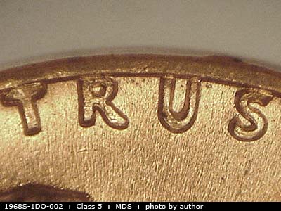 Die-stage B marker on 1968S•1DO•002 (1968 Doubled Die Obverse).