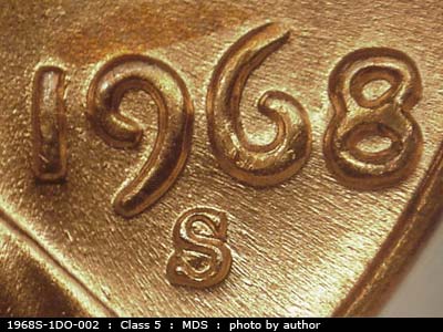 Die-stage B marker on 1968S•1DO•002 (1968 Doubled Die Obverse).