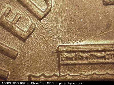 Die-stage B marker on 1968S•1DO•002 (1968 Doubled Die Obverse).