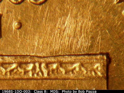 Die-stage B marker on 1968S•1DO•003 (1968 Doubled Die Obverse).