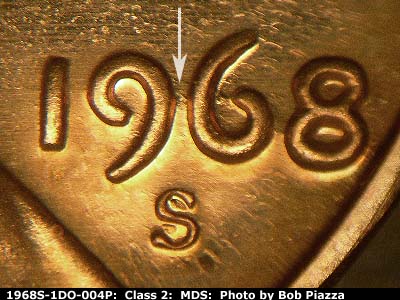 1968 Lincoln cent obverse proof, CopperCoins die 1968S•1DO•004P.