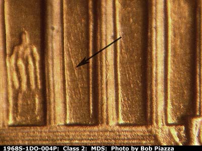 Die-stage B marker on 1968S•1DO•004P (1968 Doubled Die Obverse).