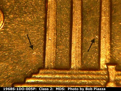 Die-stage B marker on 1968S•1DO•005P (1968 Doubled Die Obverse).