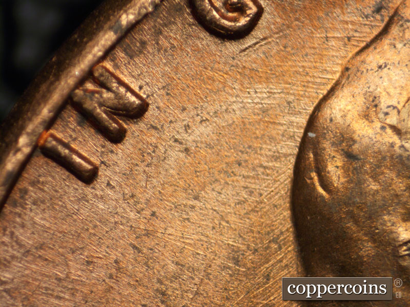 1968 Lincoln cent obverse, CopperCoins die 1968S•1DO•006.