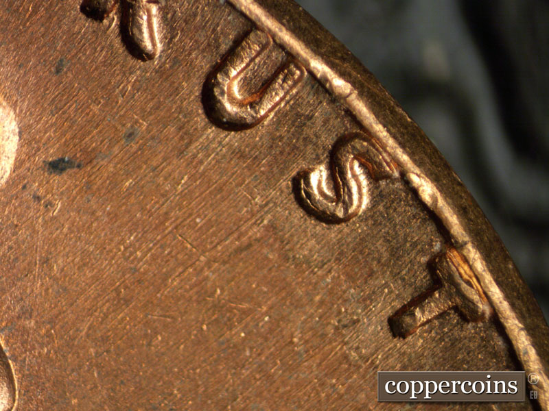 Die-stage B marker on 1968S•1DO•006 (1968 Doubled Die Obverse).