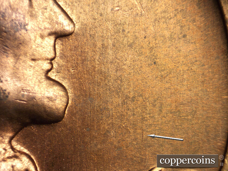 Die-stage B marker on 1968S•1DO•009 (1968 Doubled Die Obverse).
