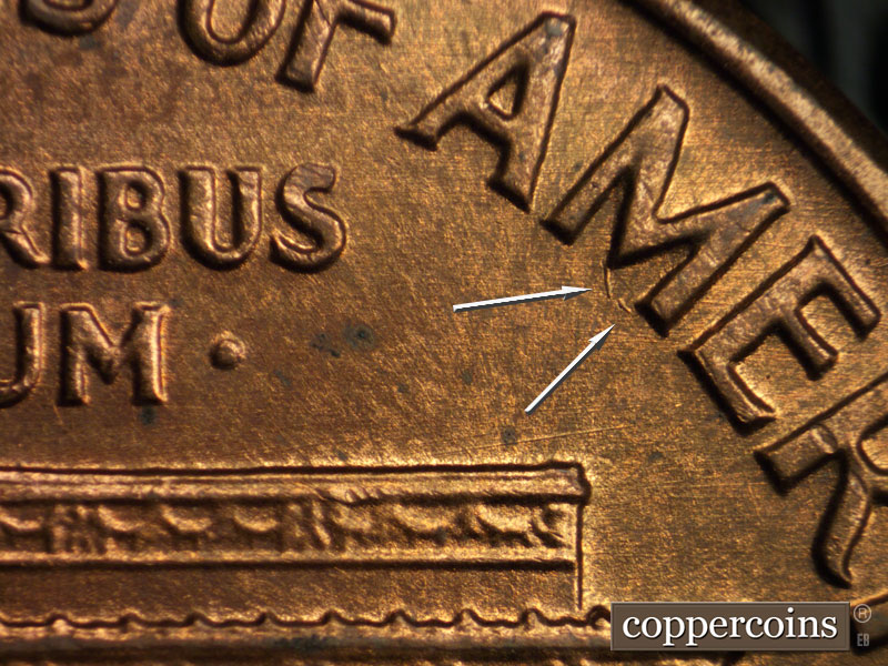 Die-stage B marker on 1968S•1DO•009 (1968 Doubled Die Obverse).