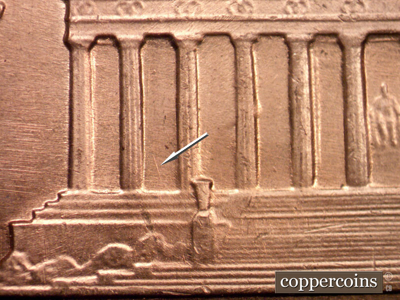 Die-stage B marker on 1968S•1DO•010 (1968 Doubled Die Obverse).