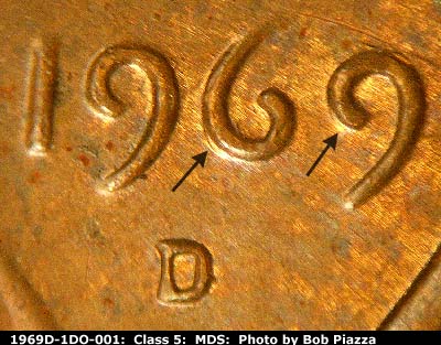 1969 Lincoln cent obverse, CopperCoins die 1969D•1DO•001.
