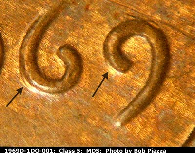 Die-stage B marker on 1969D•1DO•001 (1969 Doubled Die Obverse).