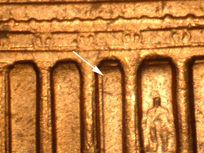 Die-stage B marker on 1969D•1MM•004 (1969 Repunched Mint Mark).