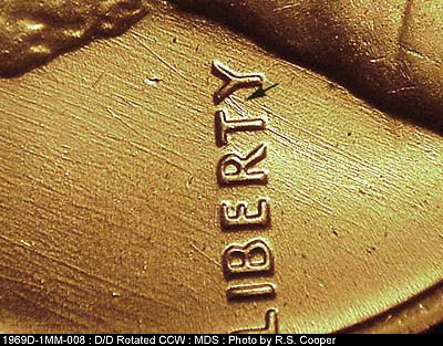 Die-stage B marker on 1969D•1MM•008 (1969 Repunched Mint Mark).