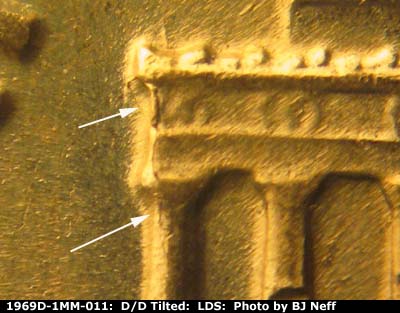 Die-stage C marker on 1969D•1MM•011 (1969 Repunched Mint Mark).