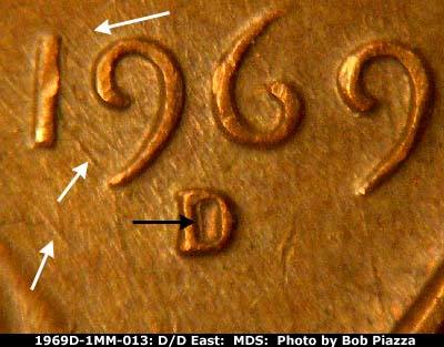 1969 Lincoln cent obverse, CopperCoins die 1969D•1MM•013.