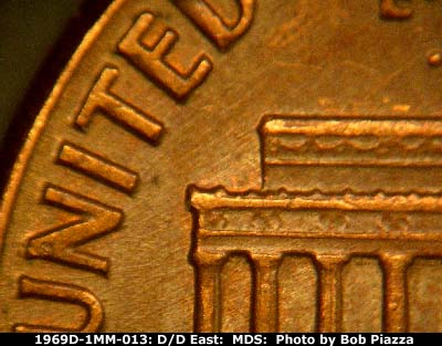 Die-stage B marker on 1969D•1MM•013 (1969 Repunched Mint Mark).