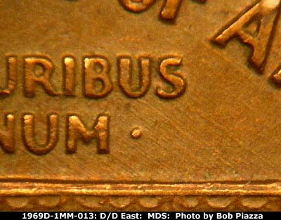 Die-stage B marker on 1969D•1MM•013 (1969 Repunched Mint Mark).