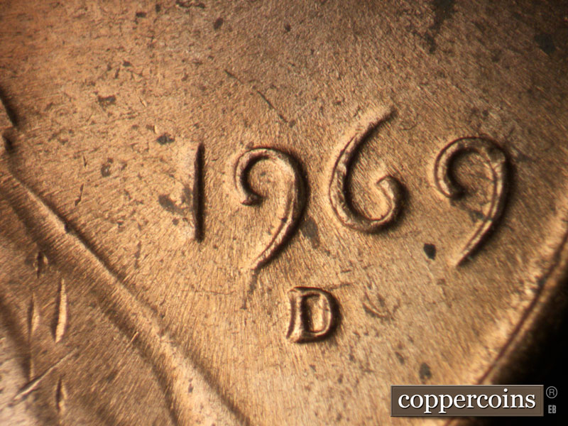 Die-stage C marker on 1969D•1MM•016 (1969 Repunched Mint Mark).