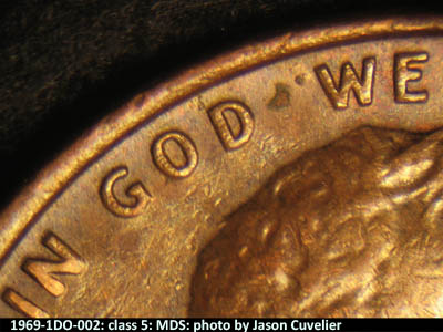 1969 Lincoln cent obverse, CopperCoins die 1969P•1DO•002.
