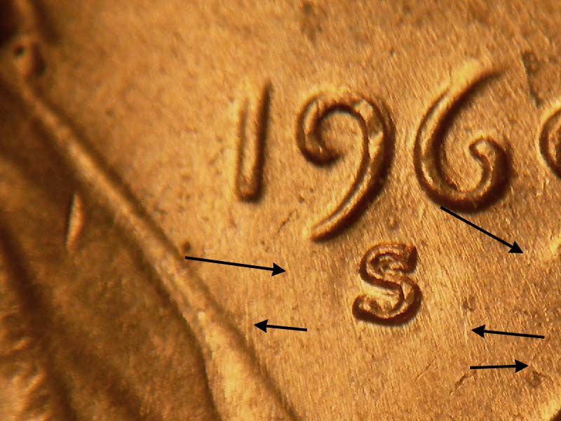 Die-stage B marker on 1969S•1DO•003 (1969 Doubled Die Obverse).