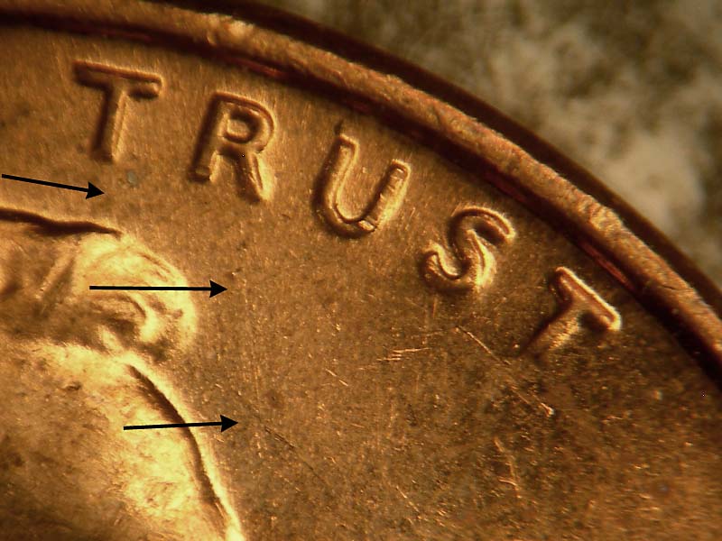 Die-stage B marker on 1969S•1DO•003 (1969 Doubled Die Obverse).