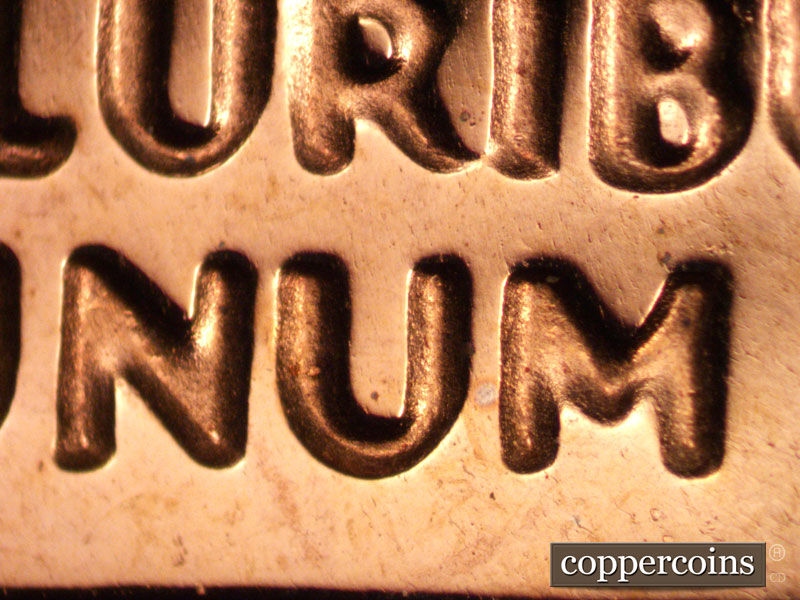 Die-stage A marker on 1969S•1DR•002P (1969 Doubled Die Reverse).