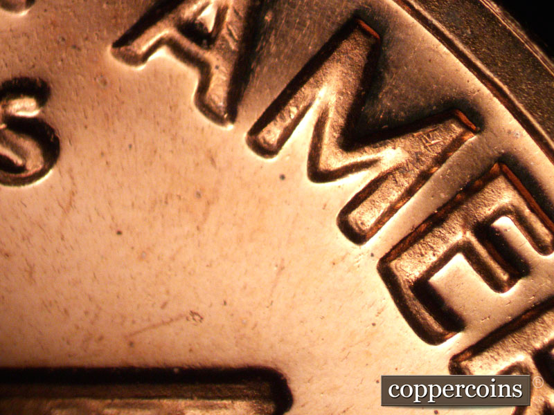 Die-stage A marker on 1969S•1DR•002P (1969 Doubled Die Reverse).