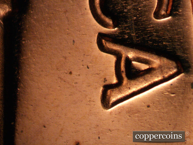 Die-stage A marker on 1969S•1DR•002P (1969 Doubled Die Reverse).