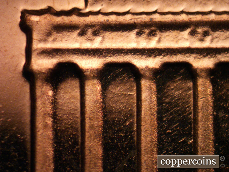 Die-stage A marker on 1969S•1DR•002P (1969 Doubled Die Reverse).
