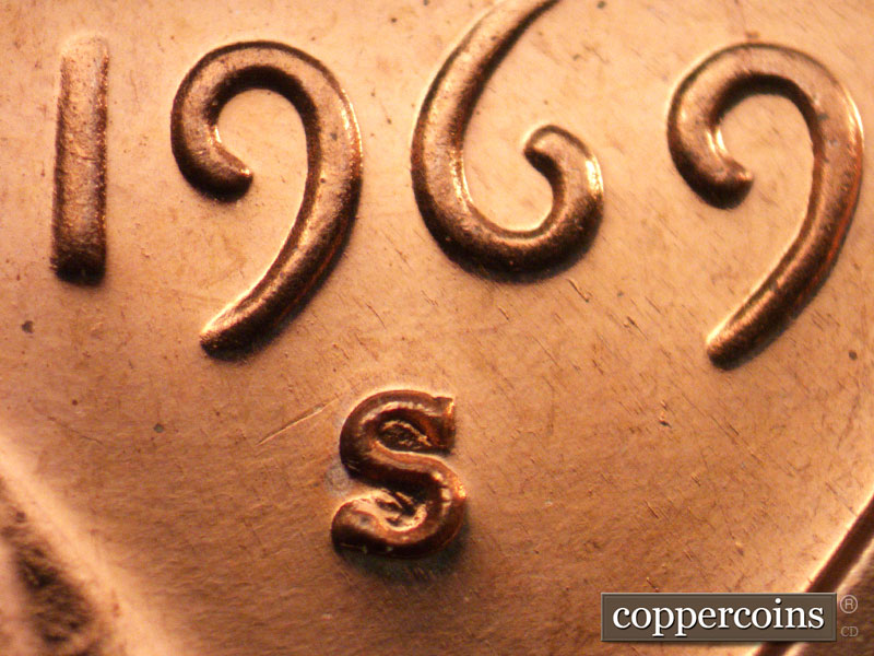 Die-stage A marker on 1969S•1DR•002P (1969 Doubled Die Reverse).