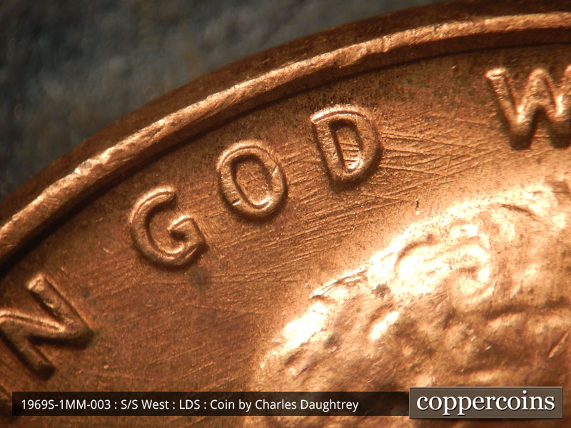 Die-stage C marker on 1969S•1MM•003 (1969 Repunched Mint Mark).